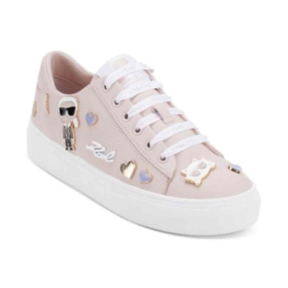 Karl Lagerfeld Pink Heart Embellished Graphic White Lace Sole Casual Sneakers8.5 - Picture 2 of 7
